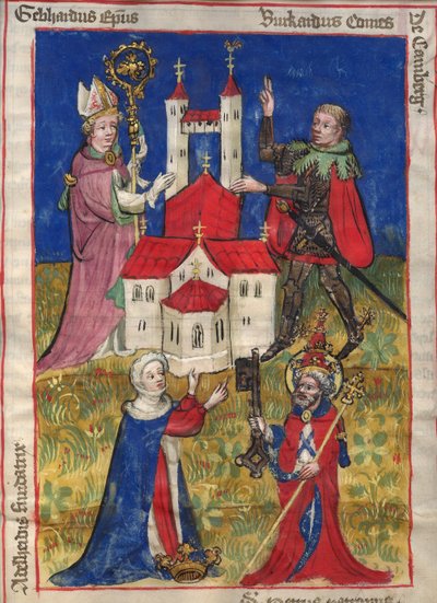 Grundlæggelsen af Oehringens kannikkloster i 1037 Fra Obleybuch of Oehringen af Unbekannt