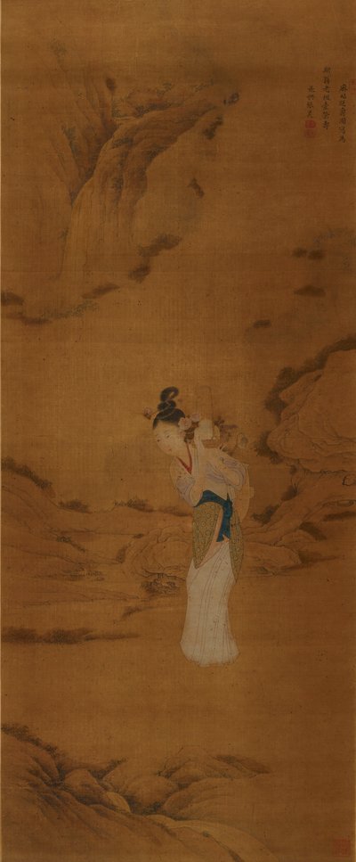 Gudinden Magu med en kurv med blomster, Qing-dynastiet 1645-1911 af Unbekannt