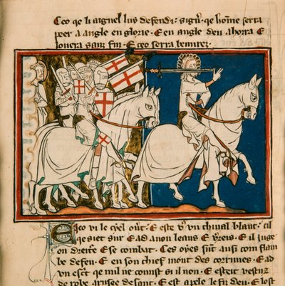 Den store konge på en hvid hest. Miniature fra: Apocalypse de saint Jean, ca 1320. af Unbekannt
