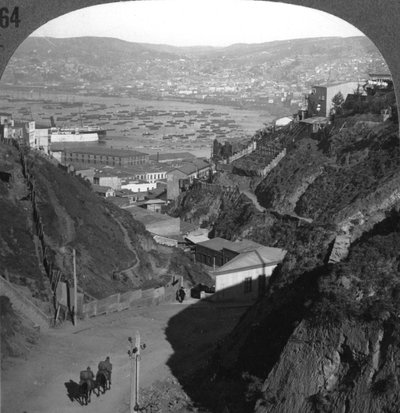 Havnen og byen Valparaiso, Chile, omkring 1900-tallet af Unbekannt