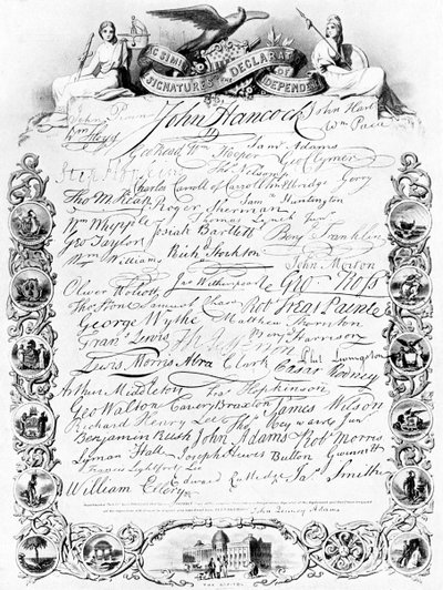Underskrifterne til den amerikanske uafhængighedserklæring, c1776, c1920 af Unbekannt