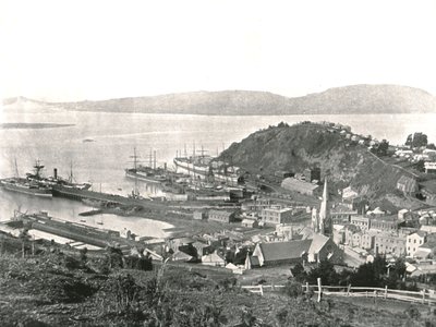 Byen og havnen, Port Chalmers, New Zealand, 1895. af Unbekannt