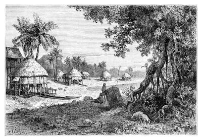 Landsbyen Sawi, Car-Nicobar, Nicobarøerne, Indien, 1895 af Unbekannt