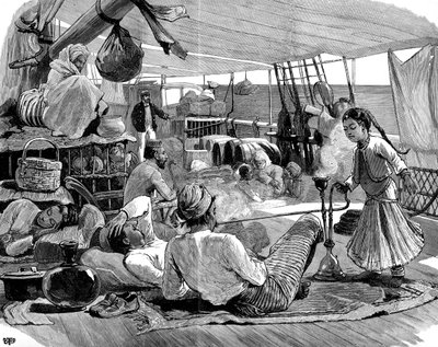 Tredje klasse om bord på Kilwa, Brindisi til Burma, 1886 af Unbekannt