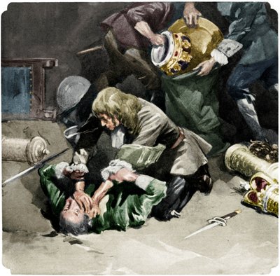 Thomas Blood forsøgte at stjæle kronjuvelerne fra Tower of London i 1671, 1937 af Unbekannt