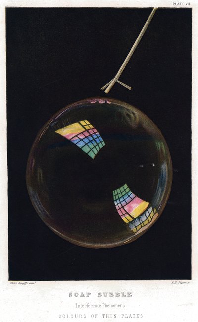 Thomas Young 1773-1829, Tynde film illustreret med sæbeboble, 1872 af Unbekannt