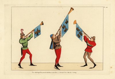 Tre herolder med trompeter prydet med fleur-de-lis standarder af Unbekannt