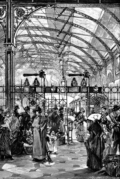 Billetbarriere ved Philadelphia jernbanestation, Pennsylvania, USA, 1890 af Unbekannt