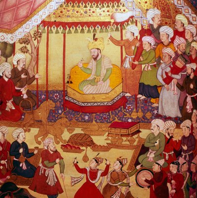 Timur troner under festlighederne, Mughal-manuskript, 1600-1601 af Unbekannt