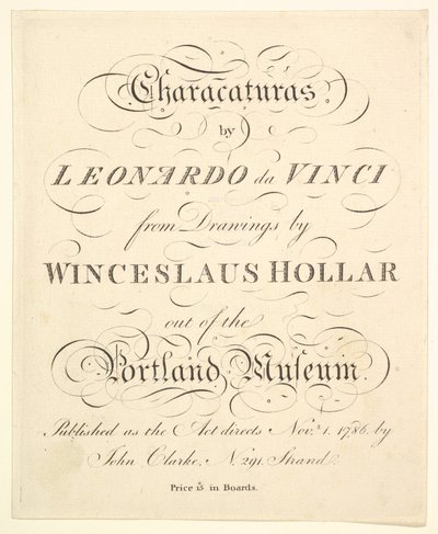 Titelside: Characaturas af Leonardo da Vinci, fra Tegninger af Wincelslaus Hollar, ud af..., 1786. af Unbekannt