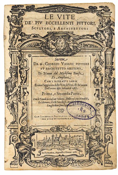 Titelside fra: Giorgio Vasari, Livet af de mest fremragende italienske malere, billedhuggere, 1568. af Unbekannt