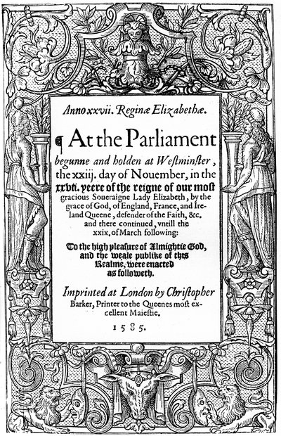 Titelblad til parlamentets love, 1585, 1893 af Unbekannt