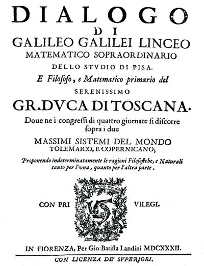 Titelblad af Dialogo, af Galileo, 1632 af Unbekannt