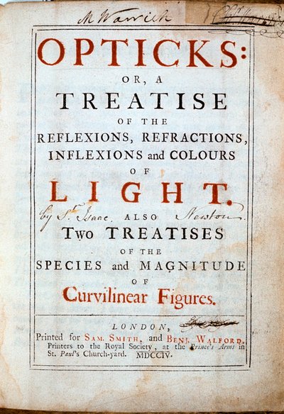 Titelside til Optikker af den engelske videnskabsmand og matematiker Isaac Newton, 1794 af Unbekannt