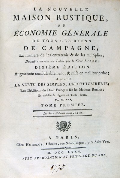 Titelside til The New Rustic House, eller General Economy, 1775 af Unbekannt