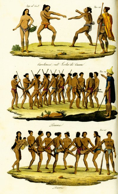 Traditionelle danse fra Caroline Islands, Mikronesien af Unbekannt