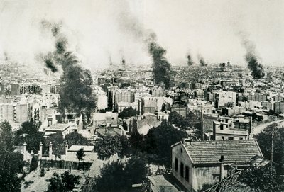 Tragisk uge 1909, klostrebrand. Billede offentliggjort i magasinet "La Actualidad". Barcelona, Spanien af Unbekannt