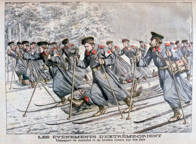 Transport af syge og sårede russiske tropper på ski, russisk-japansk krig, 1904 af Unbekannt