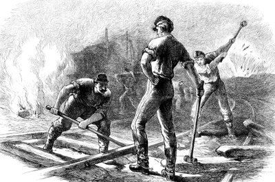Tropper river en jernbane op, amerikansk borgerkrig, 1861-1865 c1880 af Unbekannt