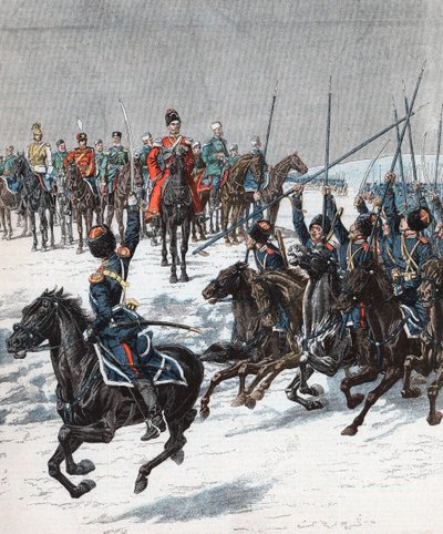 Tsar Nicholas II gennemgår kosakker, den russisk-japanske krig, 1904-5 af Unbekannt