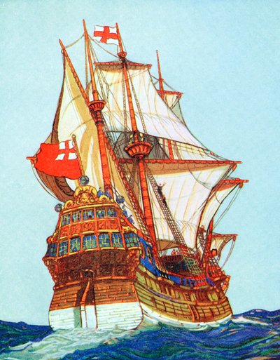 Tudorskib af den type, der blev brugt af kapere og opdagelsesrejsende, 15.-16. århundrede af Unbekannt