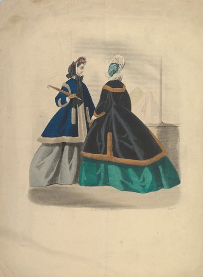 To kvinder iført frakker, 1863-64. af Unbekannt