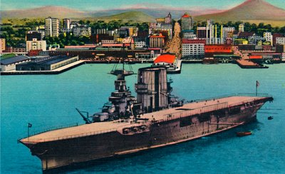 U.S. Navy Plane Carrier for anker ved foden af Broadway. San Diego, Californien, c1941 af Unbekannt