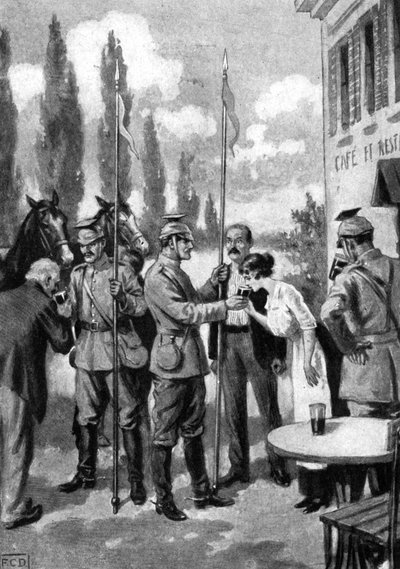 Uhlans kræver forfriskninger fra belgiske landsbyboere, Første Verdenskrig, 1914 af Unbekannt