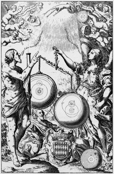 Urania, Astronomiens Muse, vejer og sammenligner universets systemer, 1651 af Unbekannt