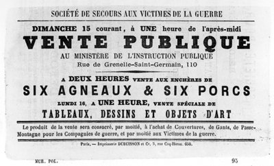 Vente Publique, fra franske politiske plakater fra Pariserkommunen, maj 1871 af Unbekannt