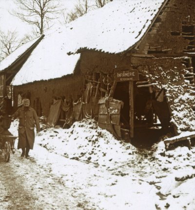 Veterinærstation for heste, Calonne, Nordfrankrig, c1914-c1918 af Unbekannt