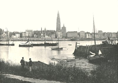 Udsigt over floden til katedralen, Antwerpen, Belgien, 1895. af Unbekannt
