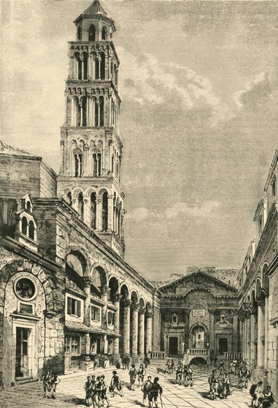 Udsigt i Spalatro, Viser Campanile og Peristyle af Diocletian Palace, 1890. af Unbekannt