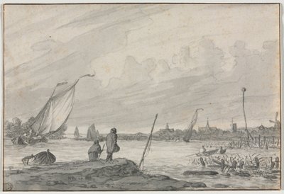 Udsigt over Alkmaar med både, 1600-tallet. af Unbekannt