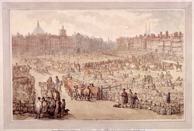 Udsigt over Smithfield Market, London, 1810 af Unbekannt