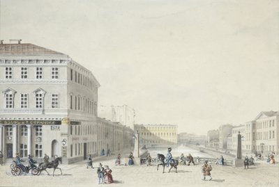 Udsigt over Moika-dæmningen fra politibroen, 1839 af Unbekannt