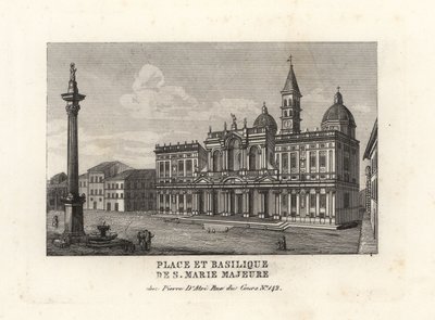 Udsigt over Piazza e Basilica di Santa Maria Maggiore, pladsen og kirken Saint Mary Major med dens Mariasøjle, Rom af Unbekannt