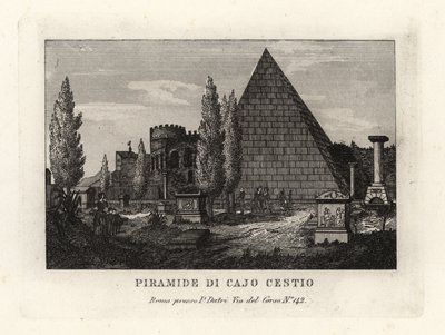 Udsigt over Cestius-pyramiden, Piramide di Caio Cestio, Rom af Unbekannt