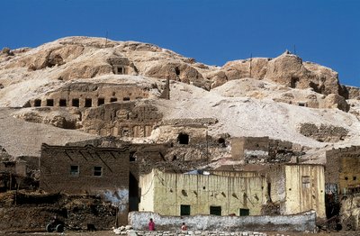 Udsigt over Kongernes Dal, nyt imperium, Deir el Bahari, Egypten (foto) af Unbekannt