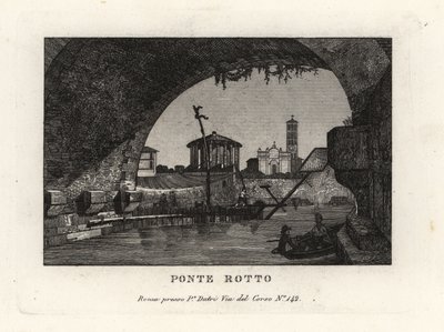 Udsigt over den ødelagte Ponte Rotto, Pons Aemilius, i Tiber-floden, Rom af Unbekannt
