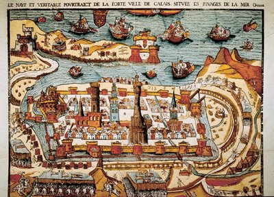 Udsigt over byen Calais i 1538. Xylografi. af Unbekannt