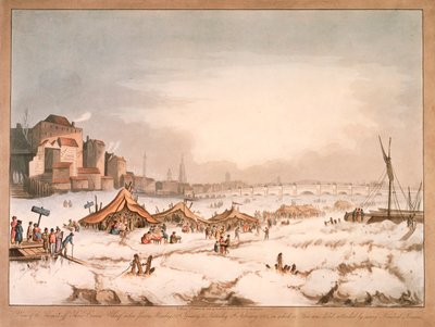 Udsigt over den frosne Themsen ud for Three Cranes Wharf, London, 1814 af Unbekannt