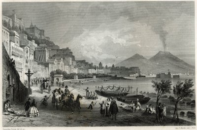 Udsigt over havnen og byen Napoli i det 19. århundrede, i bogen om Middelhavet af Louis Enault (1824-1900), fransk journalist og rejsende. af Unbekannt