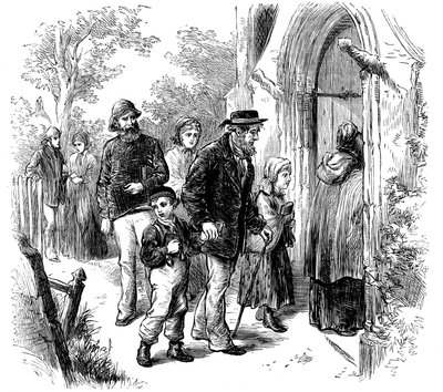 Landsbyboere går i kirke søndag, London, 1872 af Unbekannt