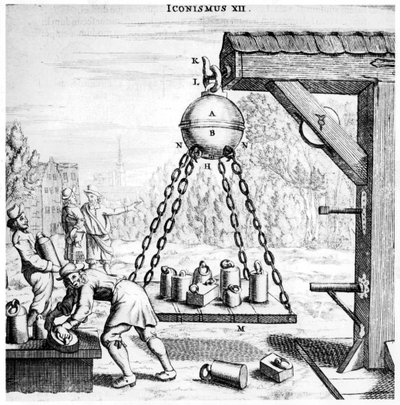 Fra Guerickes demonstration af lufttrykkets magt, 1672 af Unbekannt