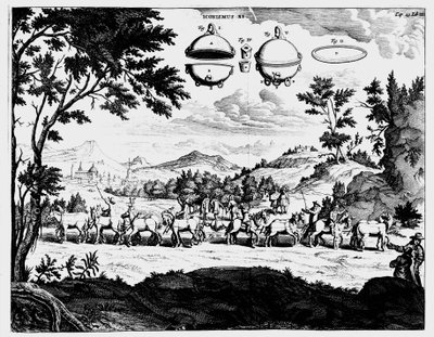 Von Guerickes demonstration af lufttrykkets styrke, 1672 af Unbekannt