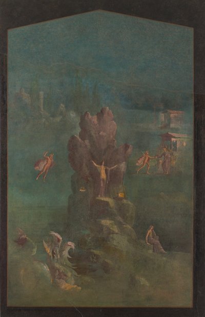Vægmaleri: Perseus og Andromeda i landskab, fra kejservillaen..., 1. århundrede f.v.t. af Unbekannt