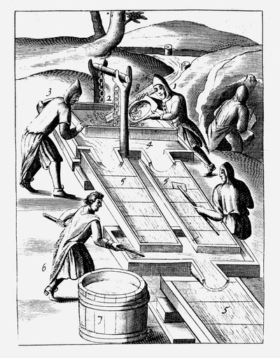 Vask malm for at udvinde guld, 1683 af Unbekannt
