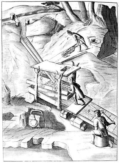 Vask malm for at udvinde guld, 1683 af Unbekannt