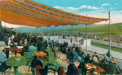 Ser løbene foran Club House, Agua Caliente Jockey Club, c1939 af Unbekannt